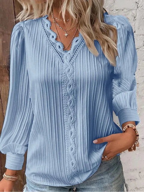 Natalina - Elegant knit V-neck long-sleeve blouse