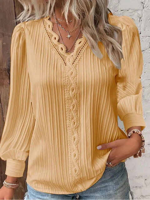 Natalina - Elegant knit V-neck long-sleeve blouse