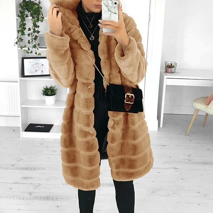 Alecia - Thick faux fur coat with hood