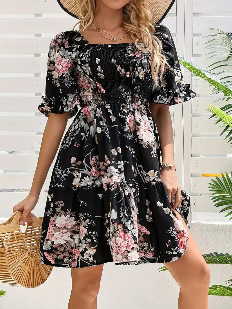 Cathleen - Elegant floral mini dress with ruffle sleeves