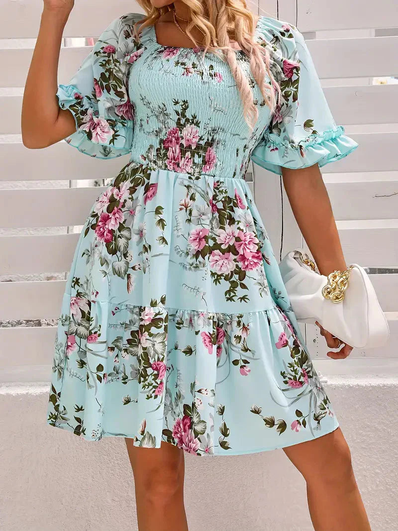 Cathleen - Elegant floral mini dress with ruffle sleeves