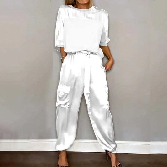 Women’s Satin Co Ord Set | Glossy, Cargo Trousers