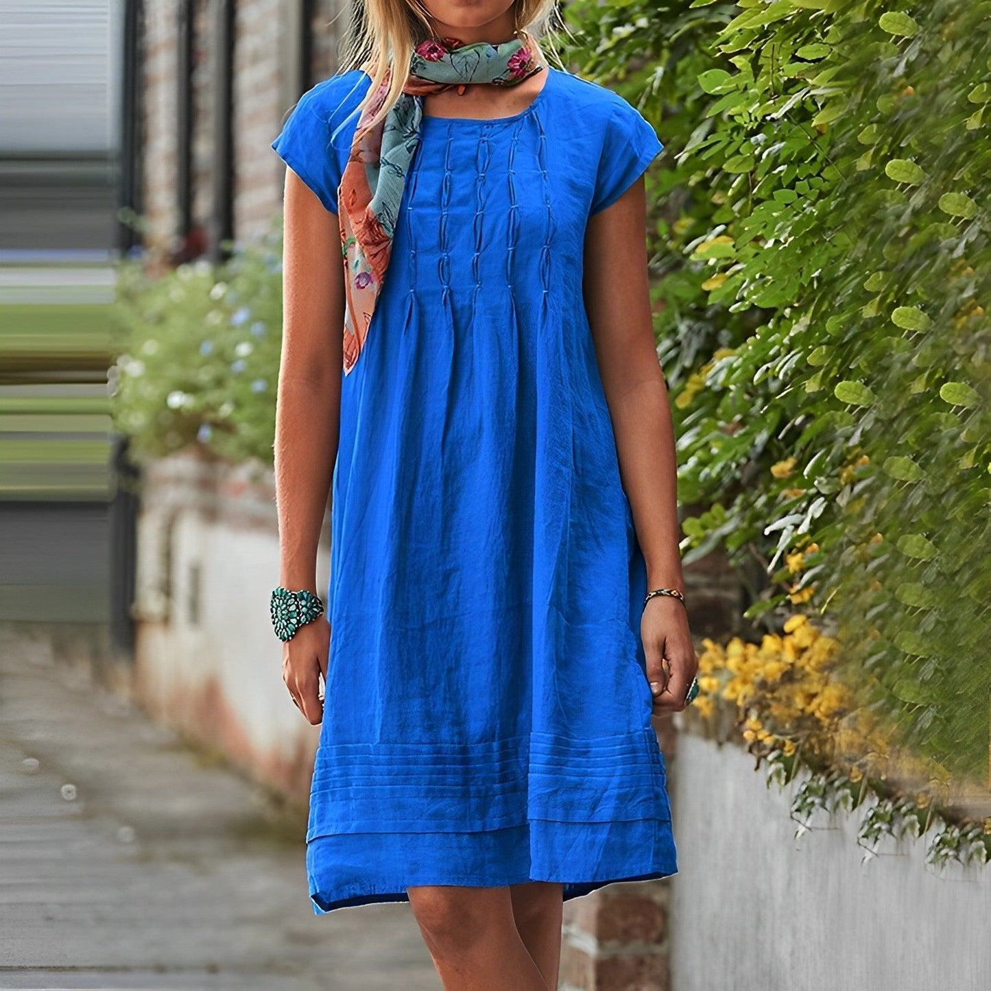 Renesmae - Casual loose-fit midi dress with short sleeves