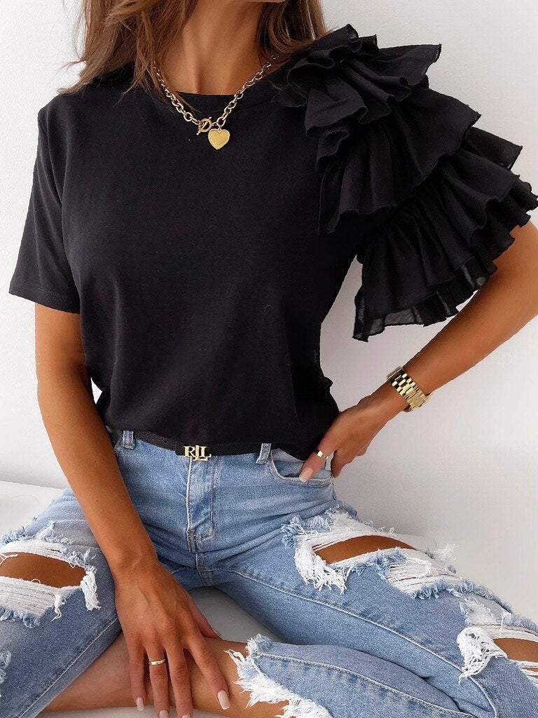 Gianna - Stylish short-sleeve layered ruffle blouse