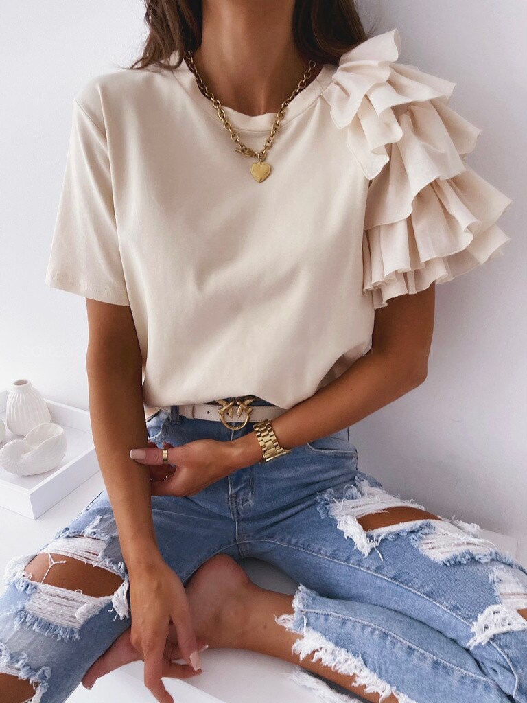 Gianna - Stylish short-sleeve layered ruffle blouse