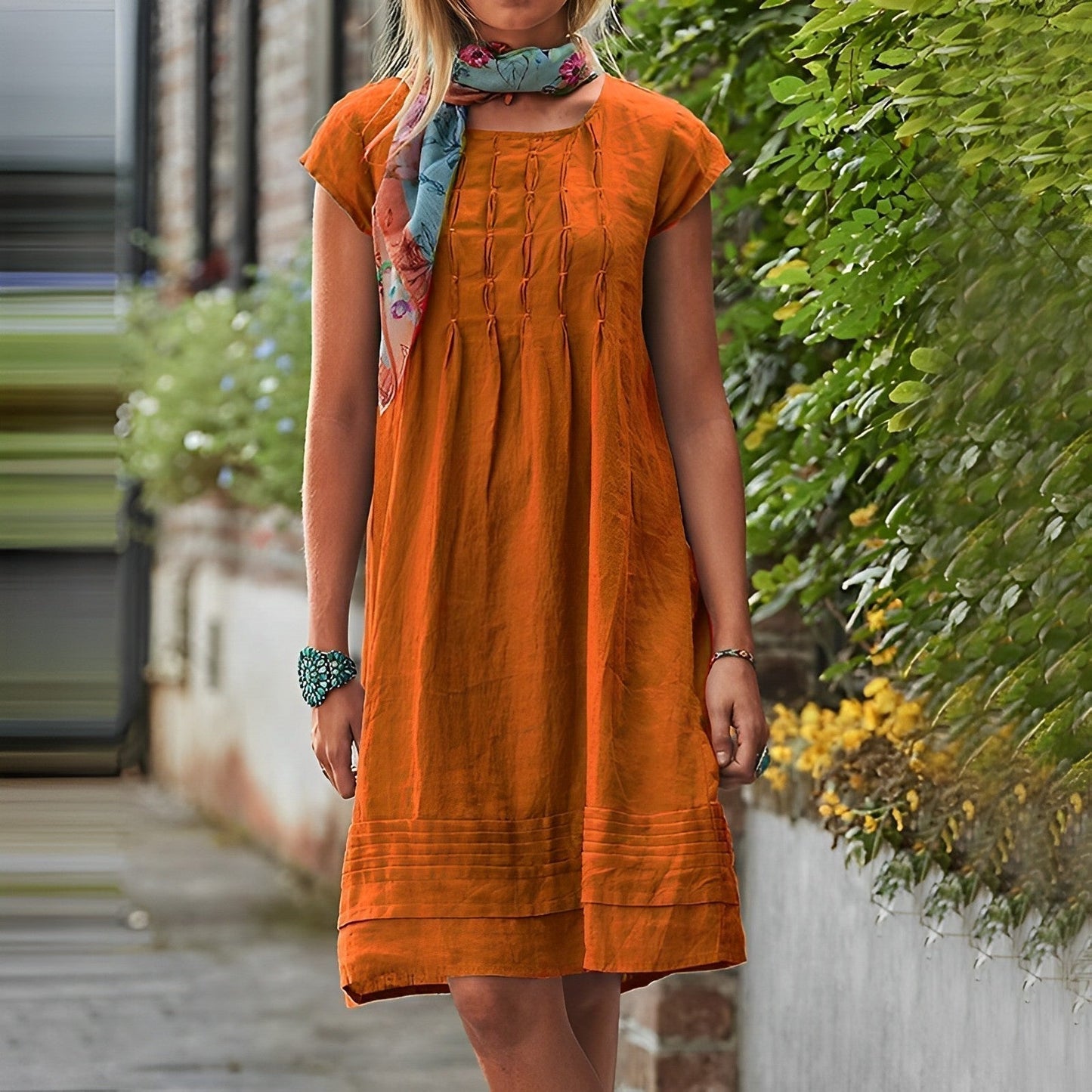 Renesmae - Casual loose-fit midi dress with short sleeves