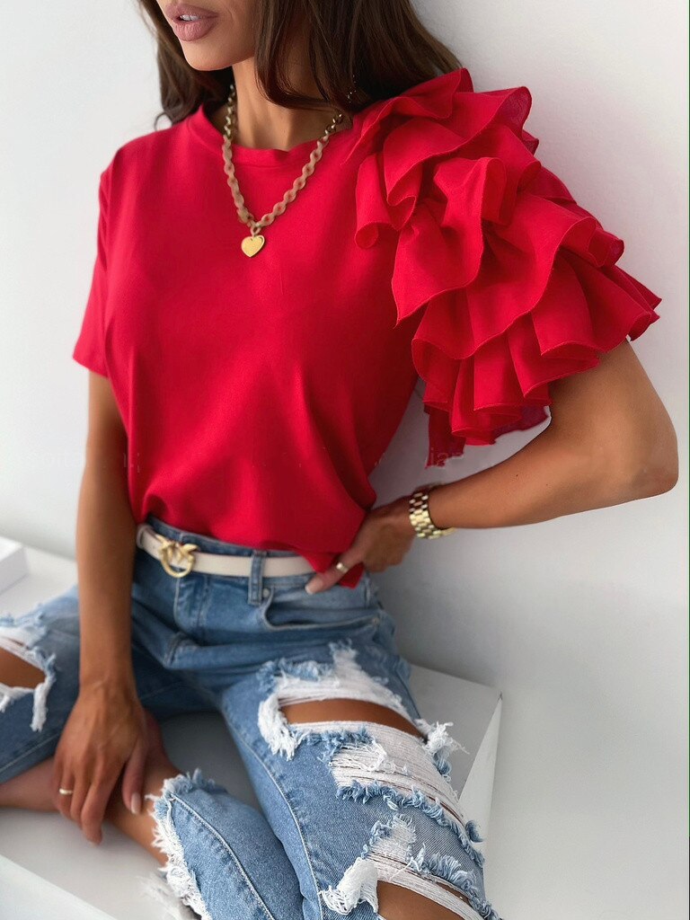 Gianna - Stylish short-sleeve layered ruffle blouse