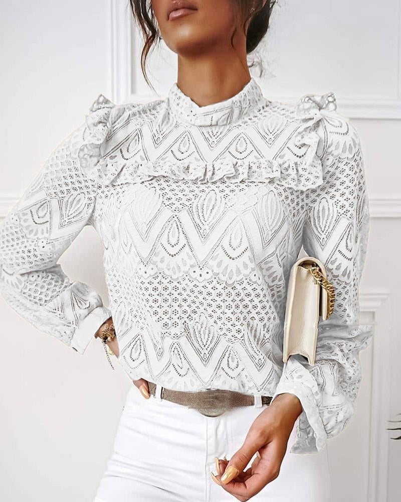Yanella - Elegant stylish long-sleeve lace blouse