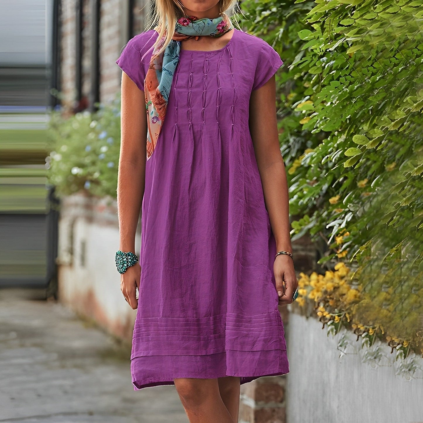Renesmae - Casual loose-fit midi dress with short sleeves
