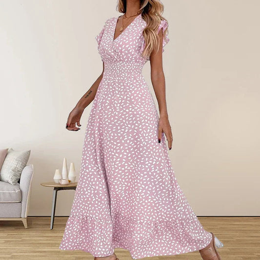 Hannelie - Elegant sleeveless chiffon maxi dress with V-neck and ruffle
