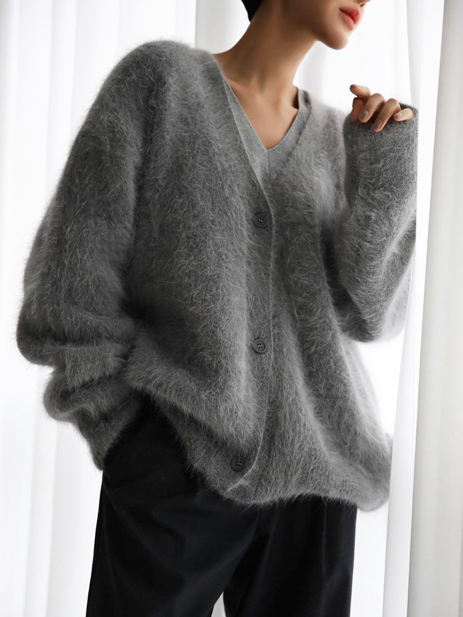 Alyssa - Elegant loose cardigan with deep V-neck