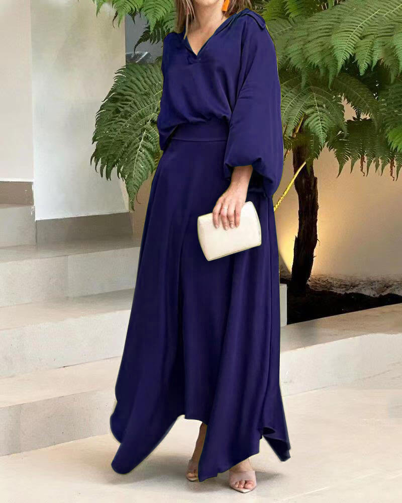 Olivine - Elegant loose long-sleeve maxi dress