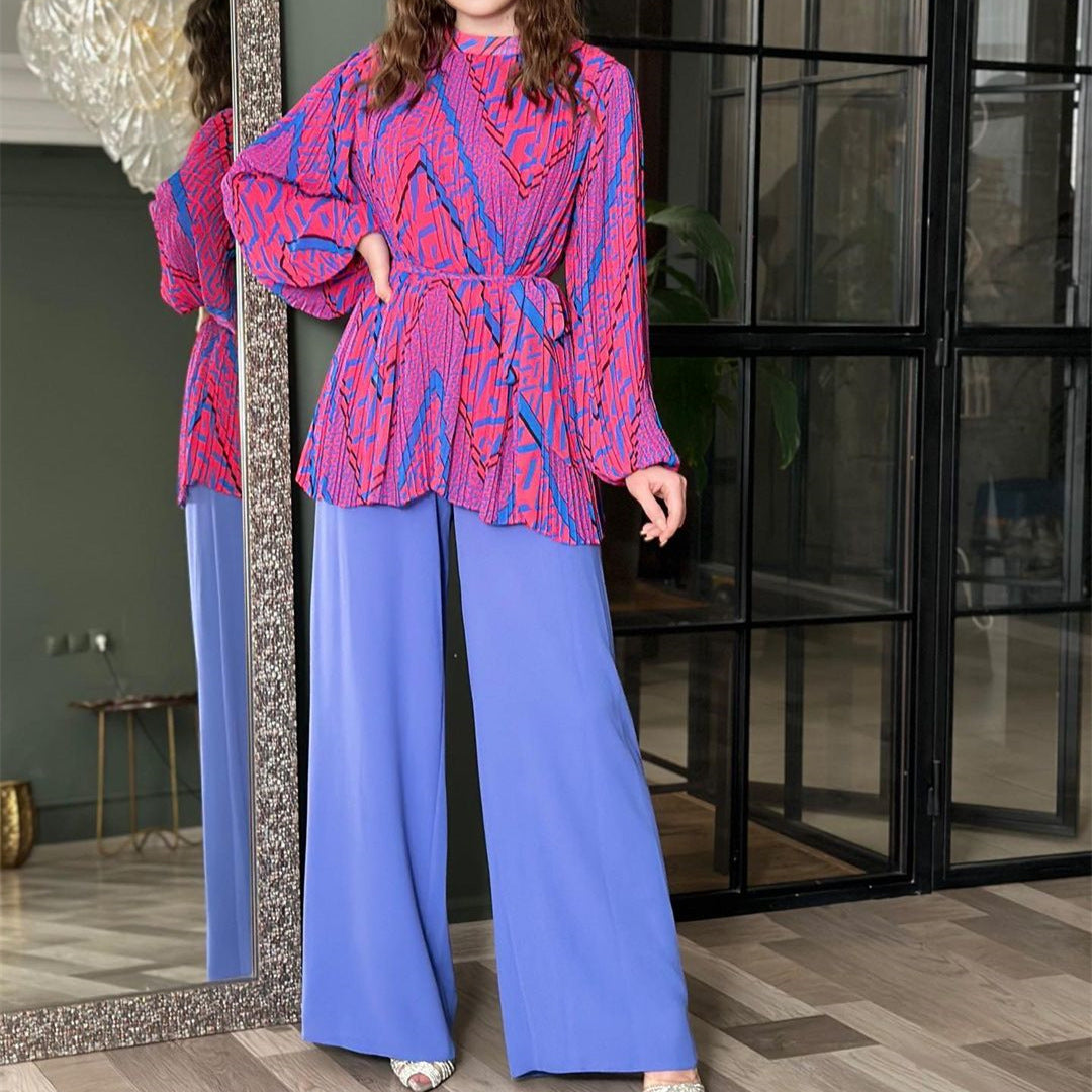 Sylvie - Elegant set with puffed sleeves and wide-leg trousers