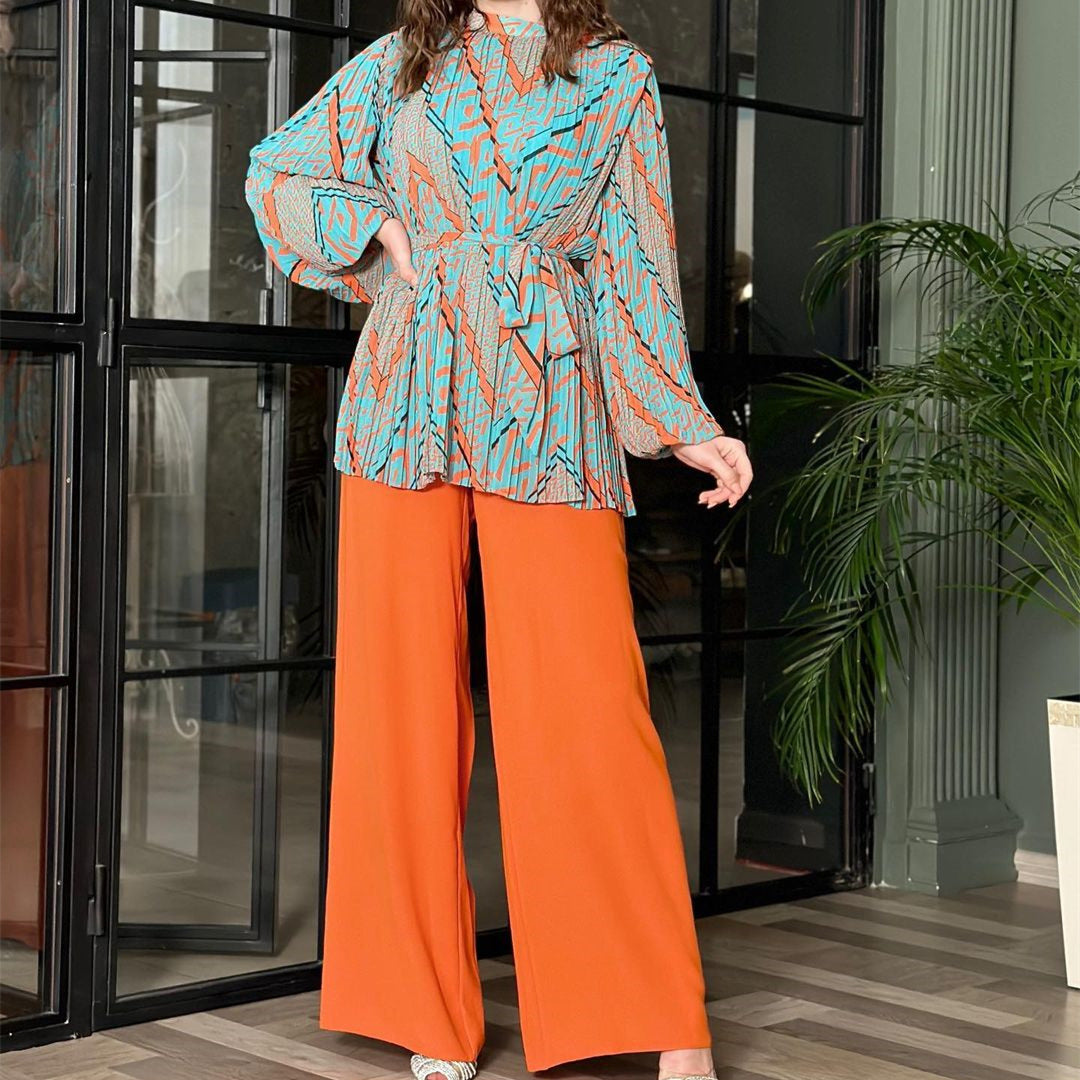 Sylvie - Elegant set with puffed sleeves and wide-leg trousers
