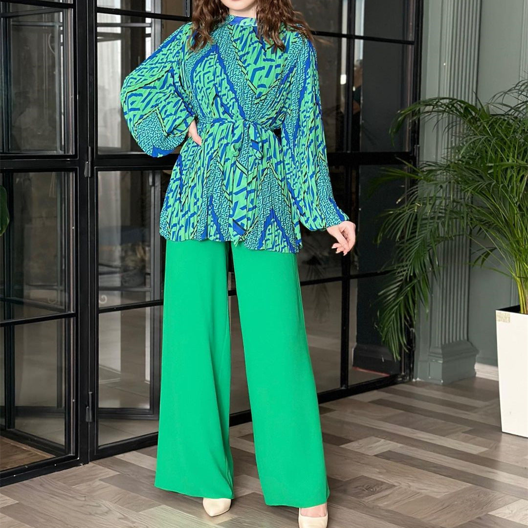 Sylvie - Elegant set with puffed sleeves and wide-leg trousers