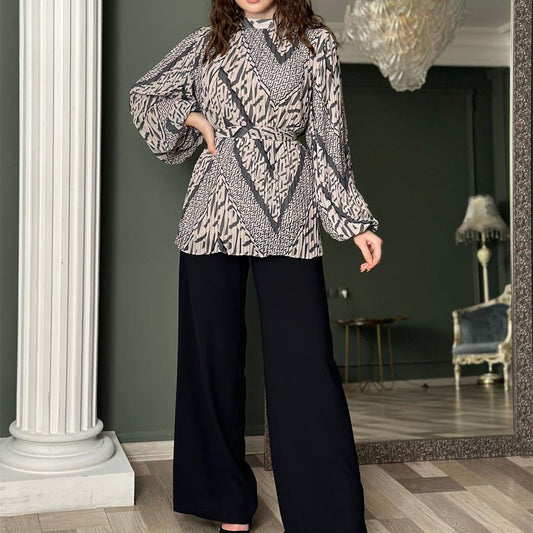 Sylvie - Elegant set with puffed sleeves and wide-leg trousers