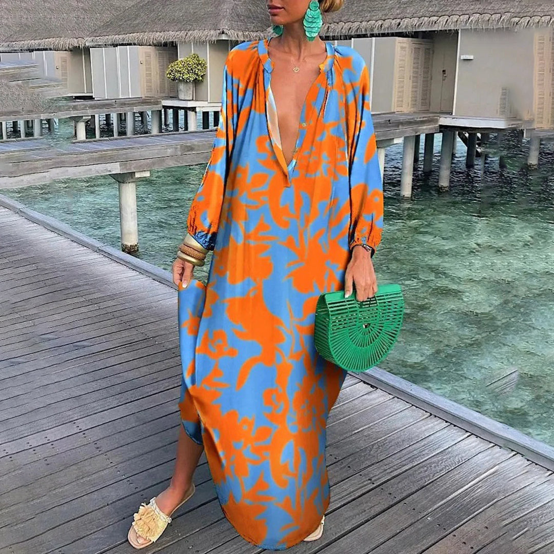 Xaira - Elegant loose long-sleeve colourful dress