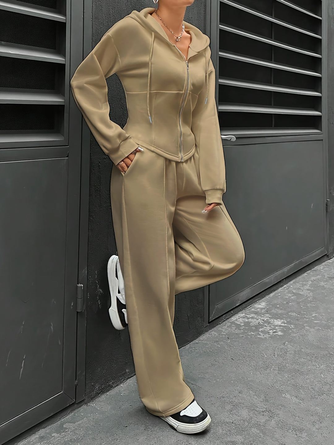 Hyacintha - Stylish zipper hoodie jacket and pants tracksuit set