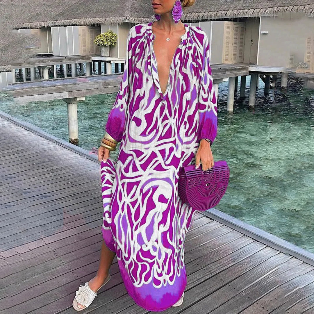 Xaira - Elegant loose long-sleeve colourful dress