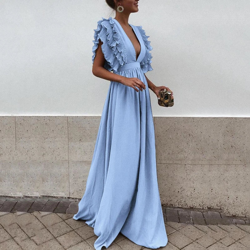 Vicky - Elegant stylish deep V-neck maxi dress