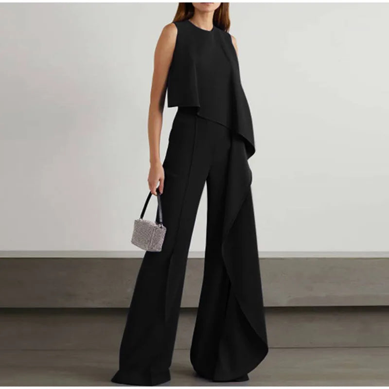 Tressa - Elegant wide-leg jumpsuit with ruffle detail and sleeveless design
