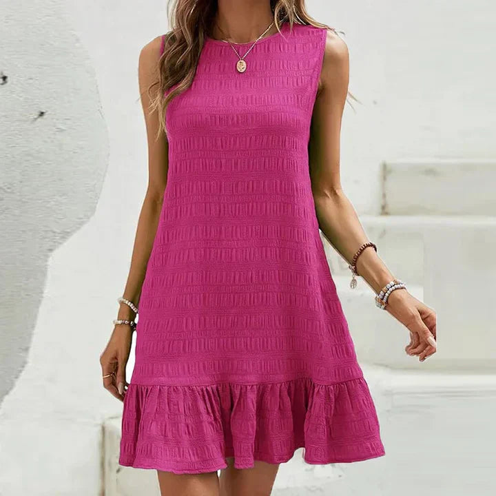Milena - Stylish sleeveless textured ruffle-hem mini dress