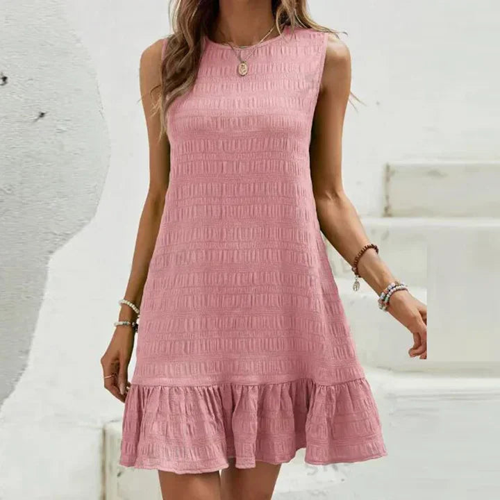 Milena - Stylish sleeveless textured ruffle-hem mini dress