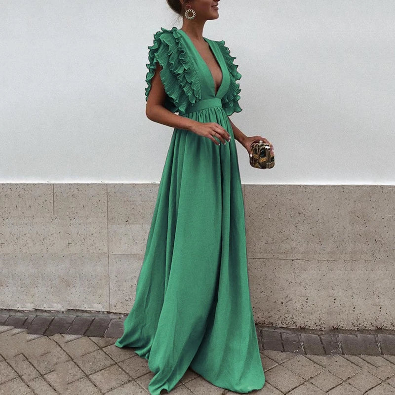 Vicky - Elegant stylish deep V-neck maxi dress