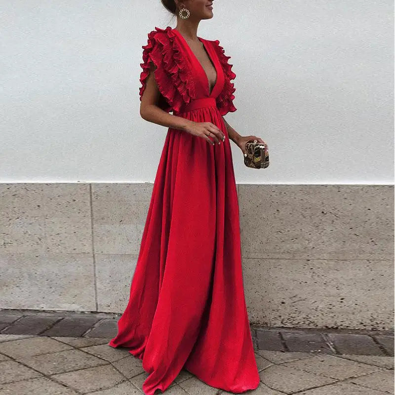 Vicky - Elegant stylish deep V-neck maxi dress
