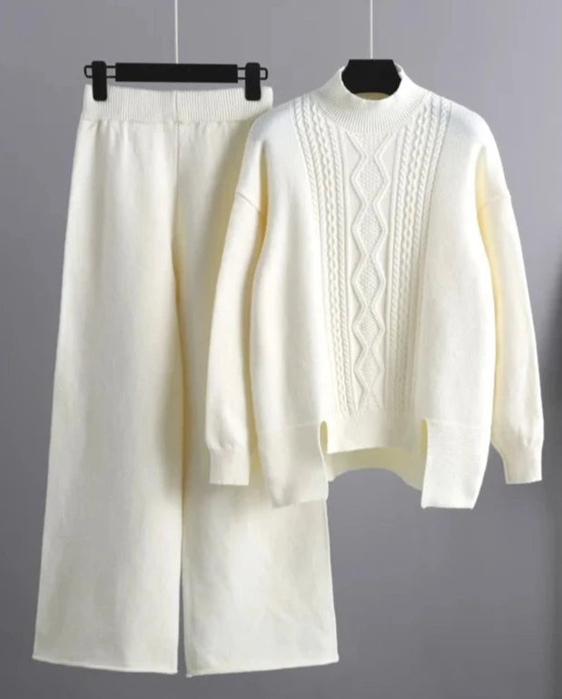 Emeline - Cozy warm cable knitted sweater and pants set