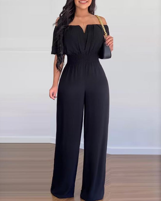 Elle - Elegant short-sleeve off-shoulder jumpsuit