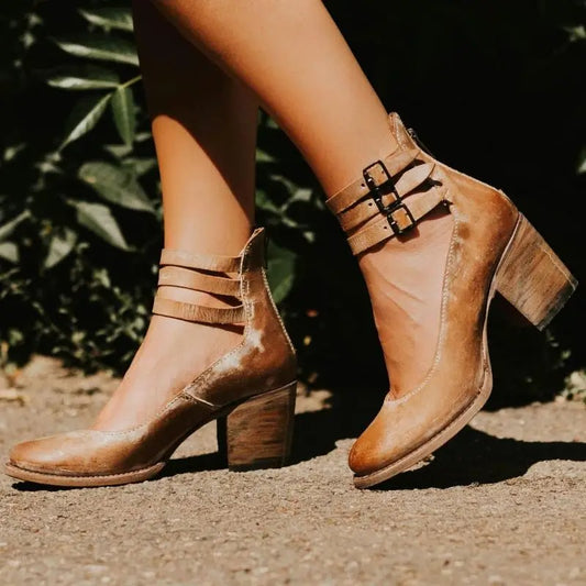 Women's Vintage Summer Heels | Ankle Strap, Closed Toe