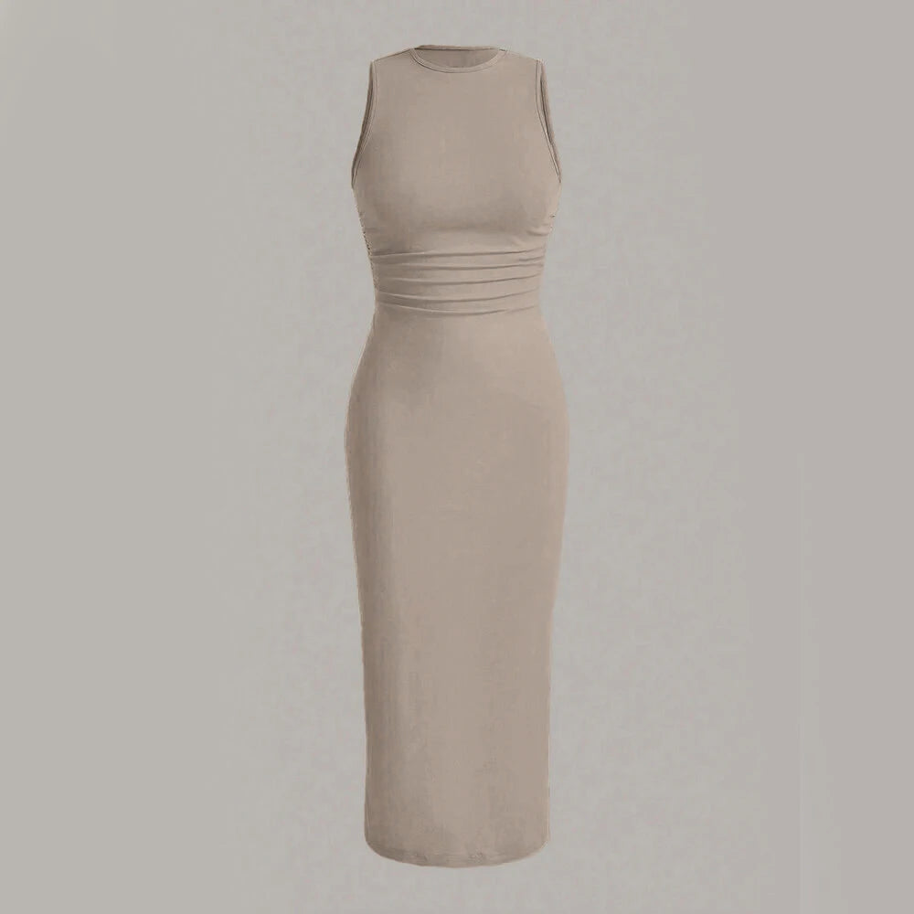 Women's Summer Midi Dress | Sleeveless, Pleated Waist