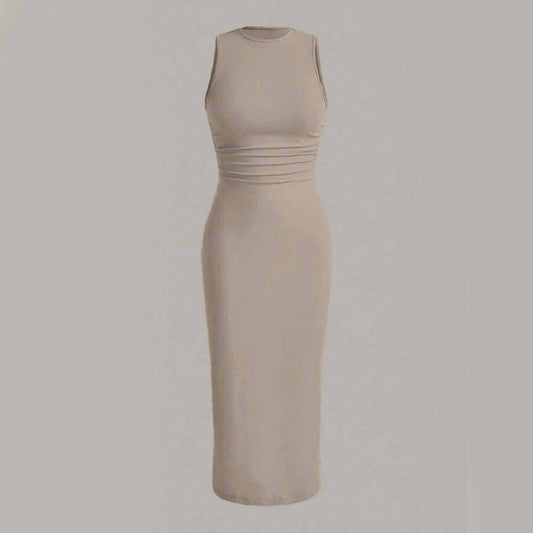 Women's Summer Midi Dress | Sleeveless, Pleated Waist