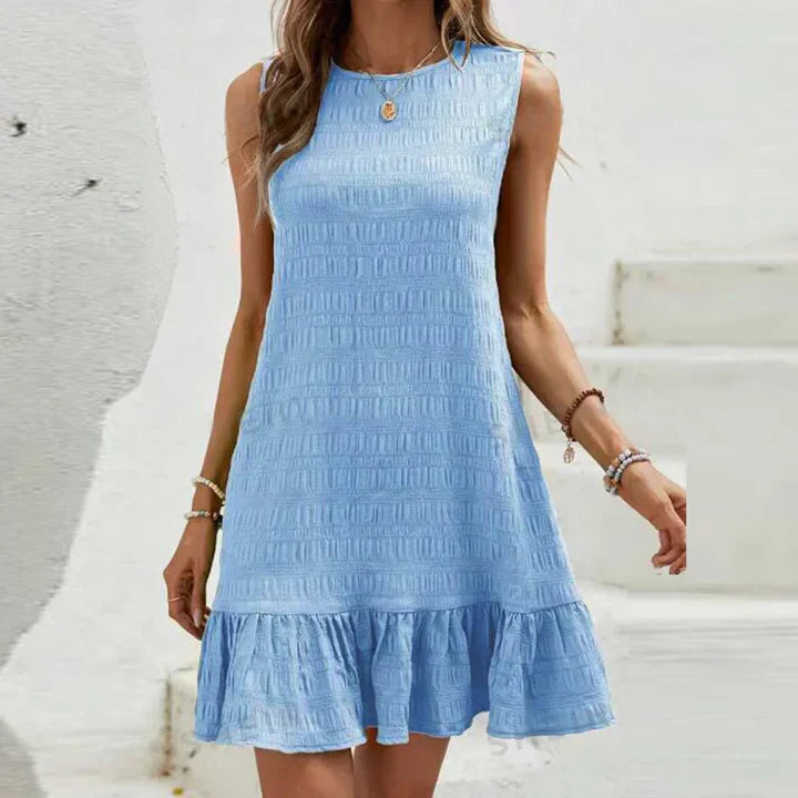 Milena - Stylish sleeveless textured ruffle-hem mini dress