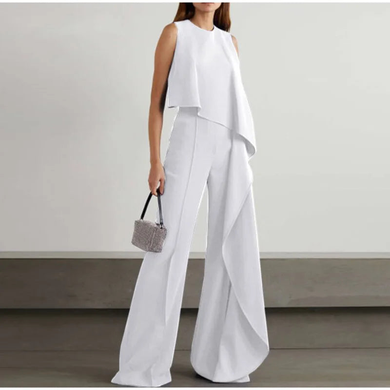 Tressa - Elegant wide-leg jumpsuit with ruffle detail and sleeveless design