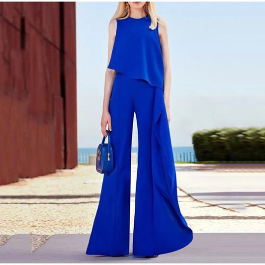 Tressa - Elegant wide-leg jumpsuit with ruffle detail and sleeveless design