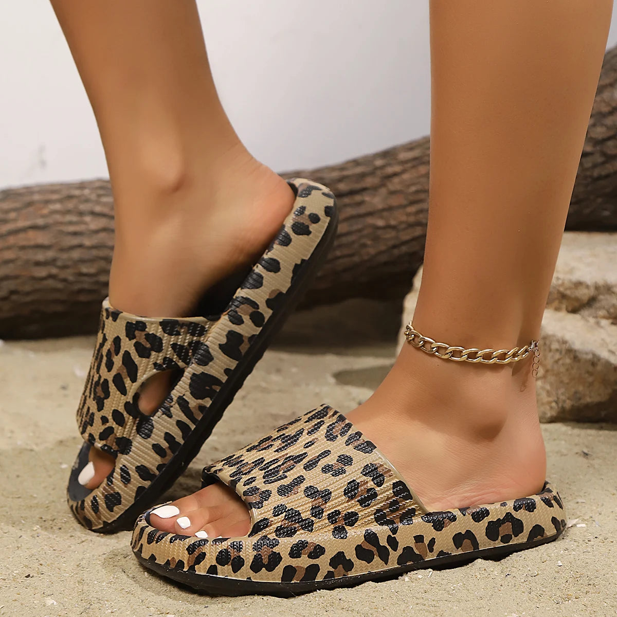 Women's Summer Slides | Leopard Print, Slip On