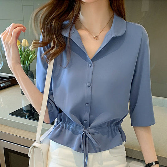 Zyrah - Elegant button-up polo blouse