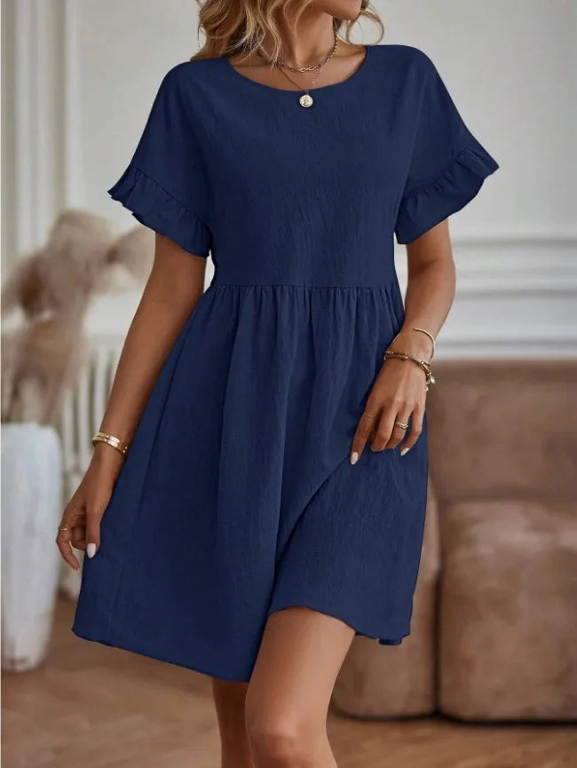 Sapphira - Loose-fit short-sleeve mini dress with ruffles
