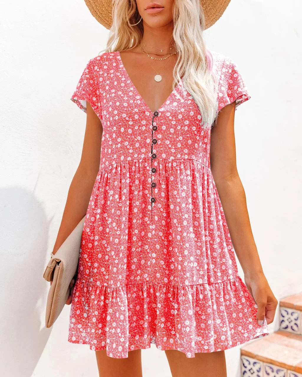 Ziana - Casual loose floral mini dress