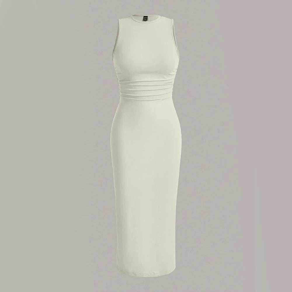 Women's Summer Midi Dress | Sleeveless, Pleated Waist