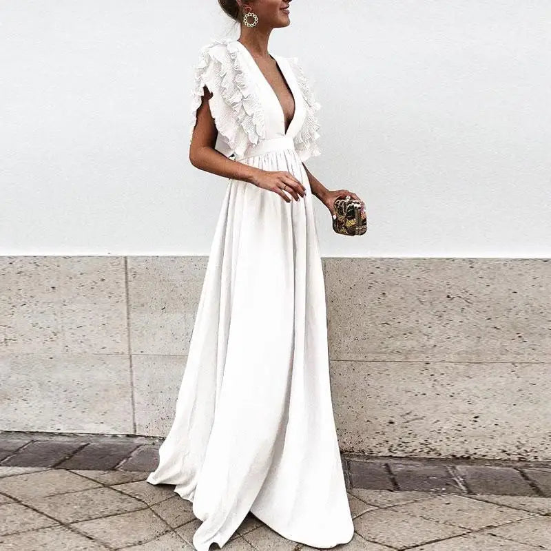 Vicky - Elegant stylish deep V-neck maxi dress
