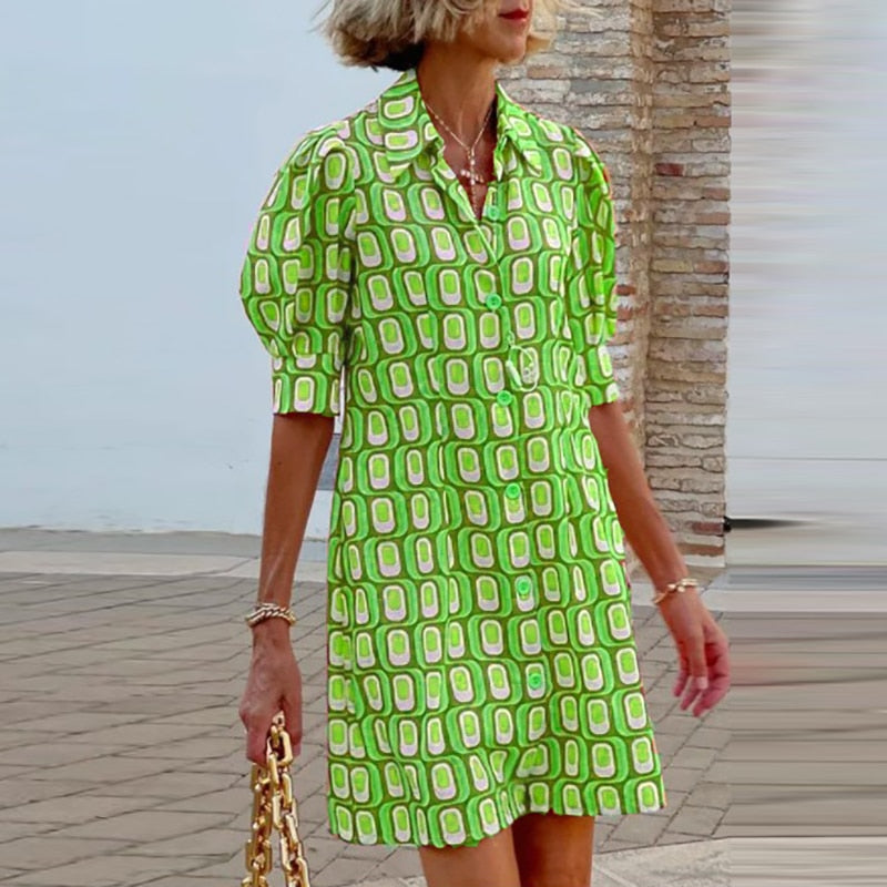Quintelle - Printed button-down mini dress