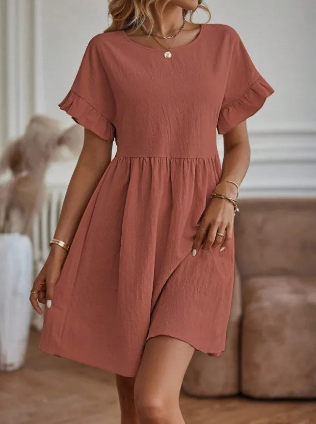 Sapphira - Loose-fit short-sleeve mini dress with ruffles
