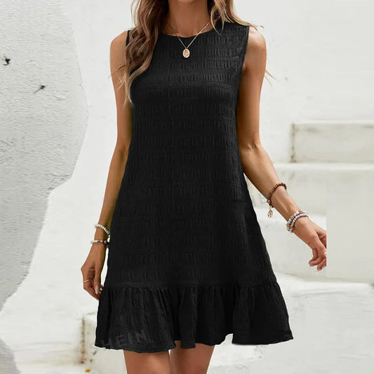 Milena - Stylish sleeveless textured ruffle-hem mini dress