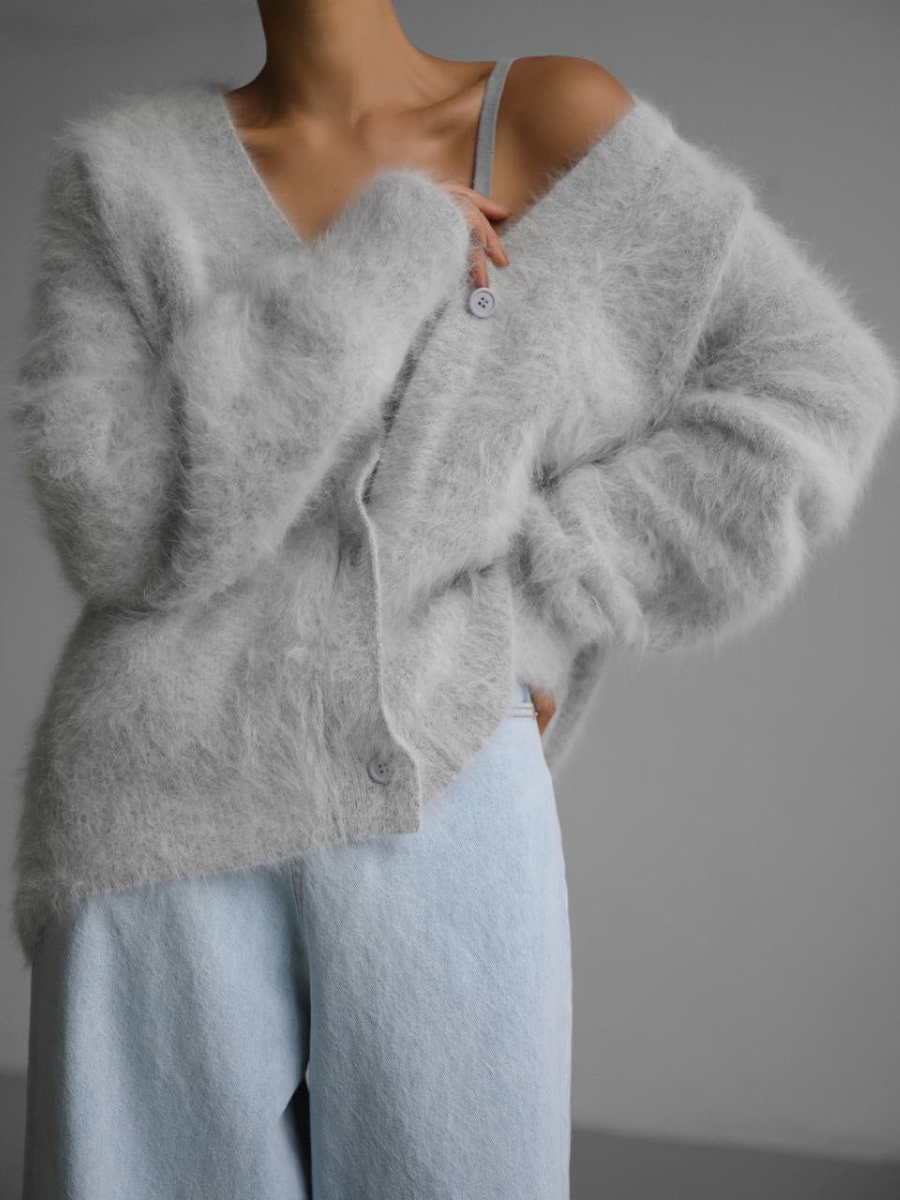 Alyssa - Elegant loose cardigan with deep V-neck