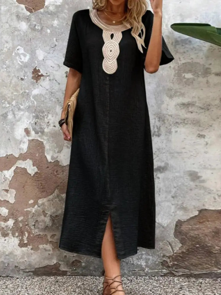 Geneva - Elegant short-sleeve long dress