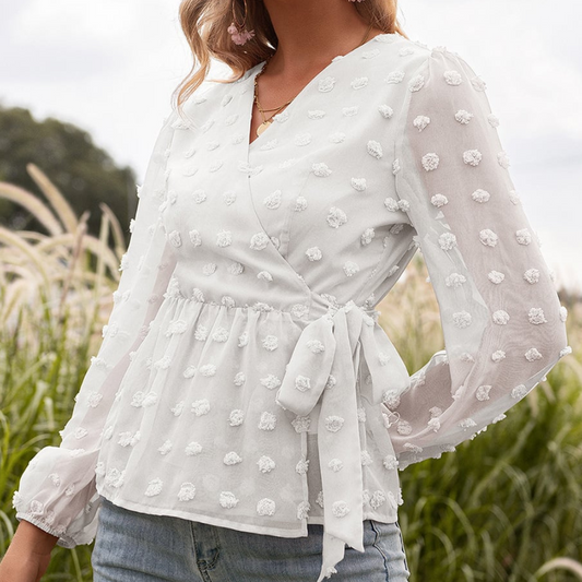 Orietta - Elegant stylish V-neck lace long-sleeve blouse