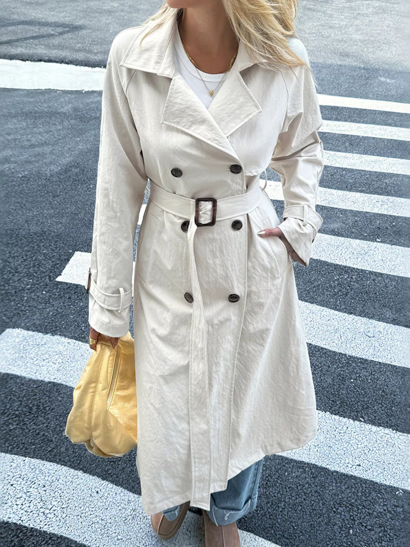 Maine - Casual Long Double-Breasted Trench Coat with Belt